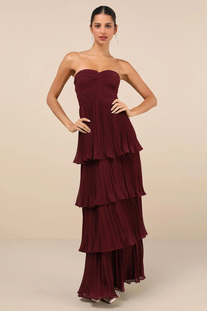 Emma/ Plum Purple Layered Strapless Maxi Dress