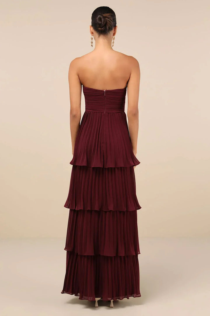 Emma/ Plum Purple Layered Strapless Maxi Dress