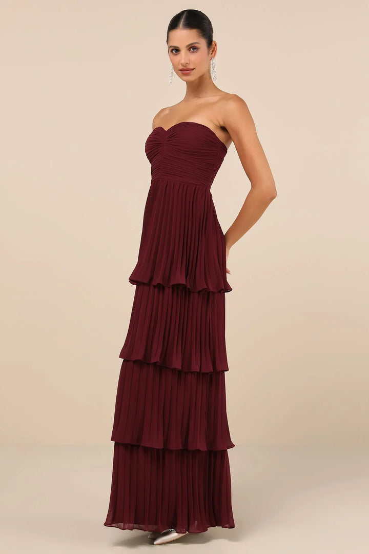 Emma/ Plum Purple Layered Strapless Maxi Dress
