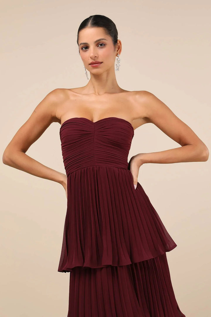 Emma/ Plum Purple Layered Strapless Maxi Dress