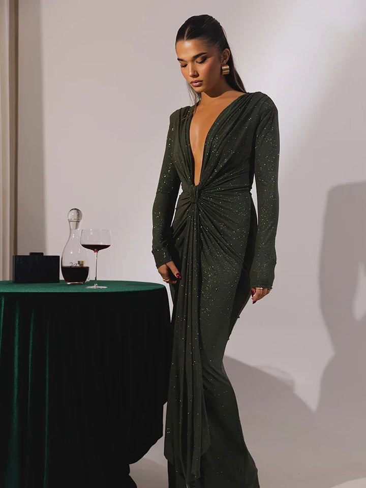Sophia/ Glitter V-Neck Maxi Dress
