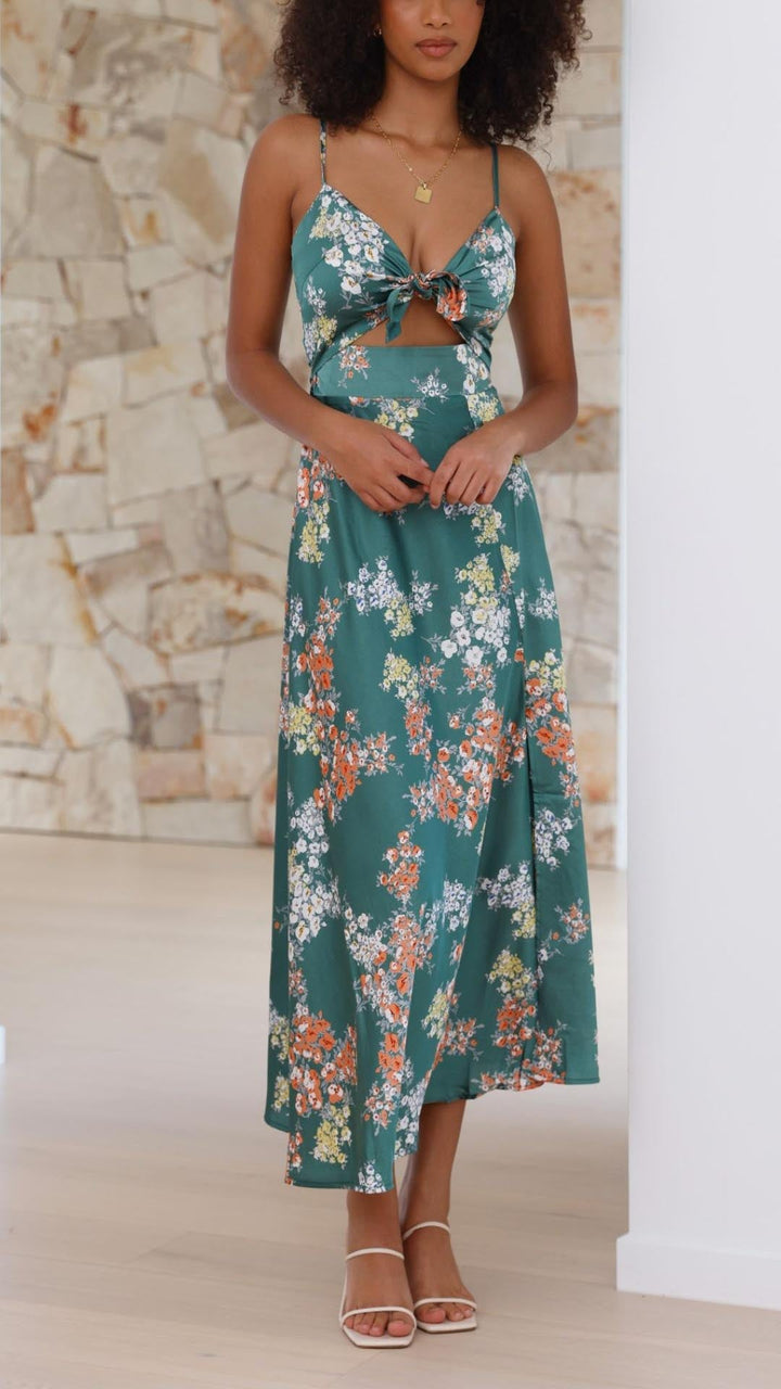 Myla | Satin Floral Split Midi Dress