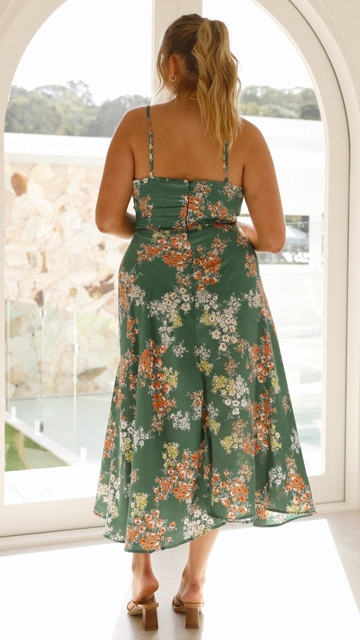Myla | Satin Floral Split Midi Dress