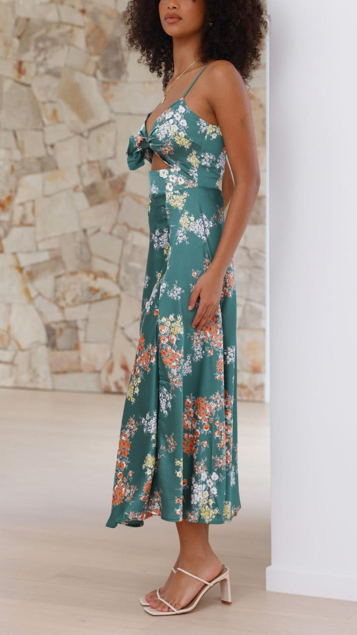 Myla | Satin Floral Split Midi Dress
